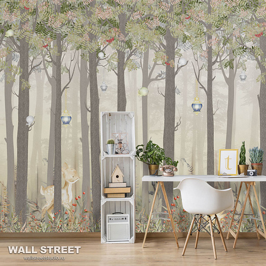 Фотообои в интерьере артикул Fairy Foxes 7, FAIRY FOXES, Wall street